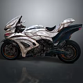Futuristic Motorcycle with Unique Streamlined Armored Body White Black Color and Orange Rimmed Black Wheels