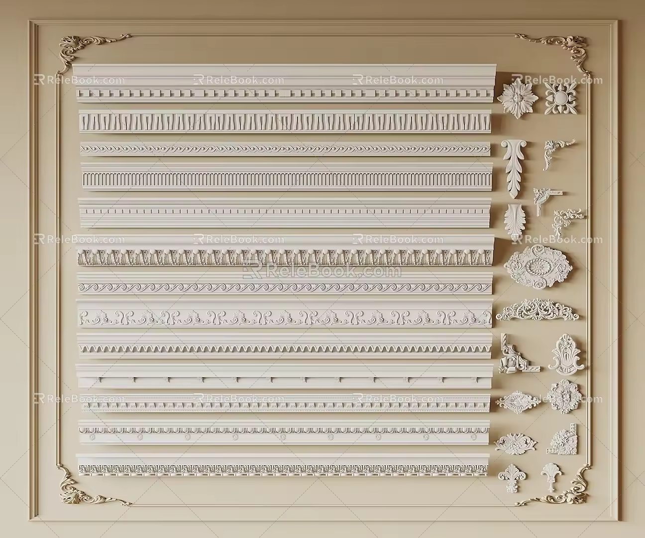 European-style gypsum line gypsum line corner line carved lamp panel Roman column 3d model