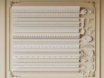 Different Gypsum Cornice Styles With Intricate Patterns And Decorative Ornaments For Interior Decoration 3d model