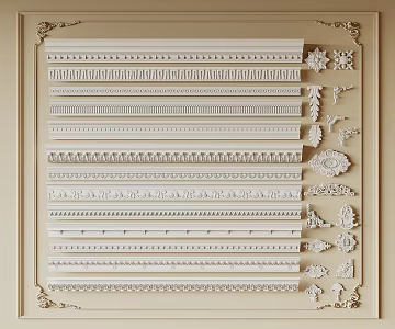European-style gypsum line gypsum line corner line carved lamp panel Roman column 3d model