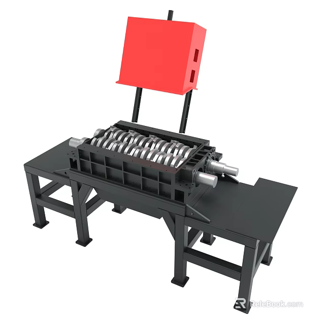 Industrial Shredder Machine With Red Hopper And Metal Rollers 3d model 