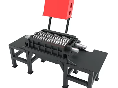 Industrial Shredder Machine With Red Hopper And Metal Rollers 3d model