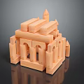 Creative Wooden Blocks Built Architecture Model With Arched Columns And Tower Structure 3d model