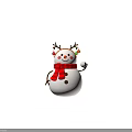 Children's Smiling Snowman with Antlers Colorful Decorations Red Black Checkered Scarf and Holding Snowball