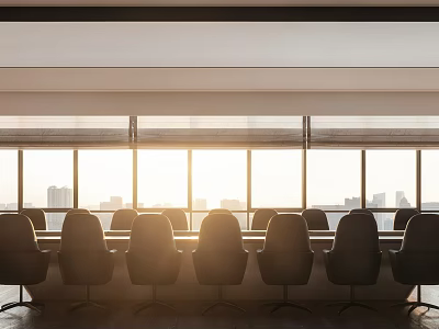 Modern Conference Room Interior With Large Windows City View Sunlight And Chairs 3d model