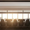 Modern Conference Room Interior With Large Windows City View Sunlight And Chairs