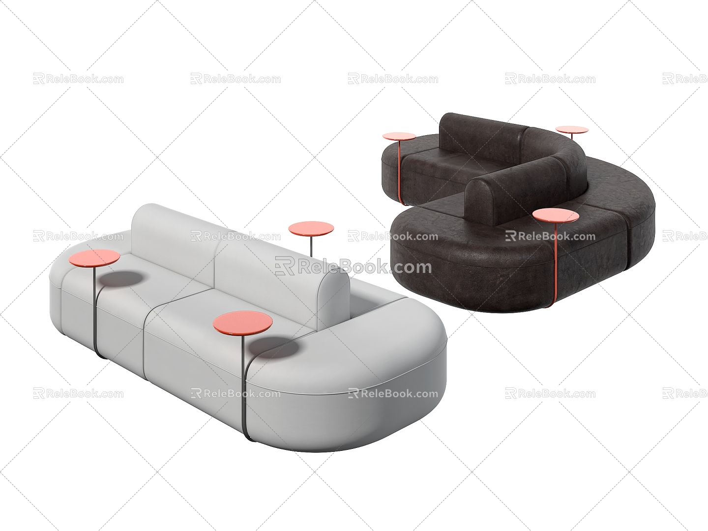 Double-sided shaped sofa 3d model