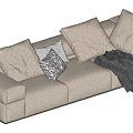 Modern Beige Sectional Sofa With Plush Pillows And Gray Throw Blanket 3d model