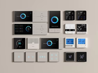 Modern Smart Switch Panels with Digital Displays Temperature Control and WiFi Features 3d model