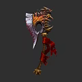Ornate Battle Axe With Flame Patterns Spiked Edges Red Ribbons Sharp Blade And Golden Handle