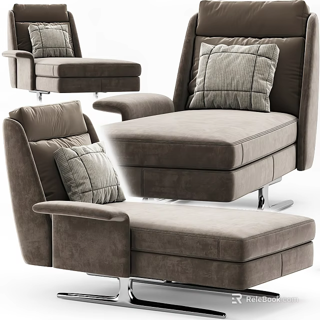 Modern Upholstered Chaise Lounge with Plush Patterned Pillows and Sleek Legs 3d model 