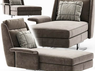 Modern Upholstered Chaise Lounge with Plush Patterned Pillows and Sleek Legs 3d model