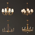 Elegant Golden Chandeliers Featuring White Shades And Classic Candle Design Elements 3d model