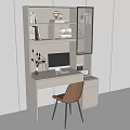 Computer Desk Study Desk Combination Cabinet Leather Single Chair Computer All-in-One Machine Keyboard and Mouse Books Accessories Vase Ornaments 3d model