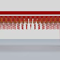Interactive Area With Red Pavilion Structure And Hanging Red Lanterns Tassel Decorations 3d model