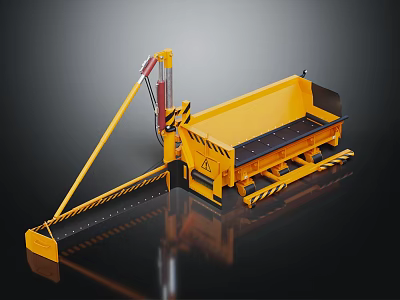 Yellow Heavy Construction Machinery With Crane Arm Loading Bucket And Safety Stripes 3d model