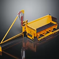 Yellow Heavy Construction Machinery With Crane Arm Loading Bucket And Safety Stripes