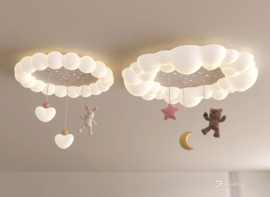 Cute Cloud Shaped Kids Room Ceiling Lights With Rabbit Star Moon Bear Heart Decorations 3d model 
