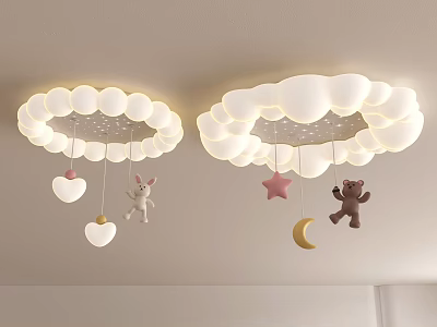 Cute Cloud Shaped Kids Room Ceiling Lights With Rabbit Star Moon Bear Heart Decorations 3d model