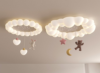 Children's room ceiling lamp rabbit bear clouds 3d model