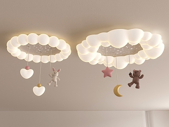 Children's room ceiling lamp rabbit bear clouds 3d model