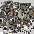 Traditional Commercial Street Featuring Multi Story Buildings Sloped Roofs And Open Plaza