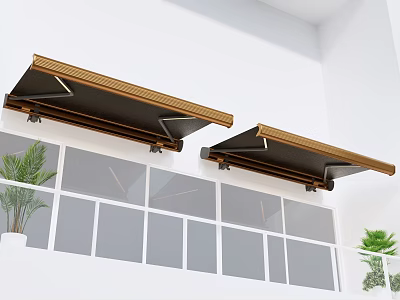 Modern Wall Mounted Sunshade Awning With Brown Canopy And Metal Frame Near Window With Plants 3d model