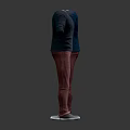 Men's Clothing Front Back View With Gray Cardigan Dark Blue Top Red And Maroon Pants