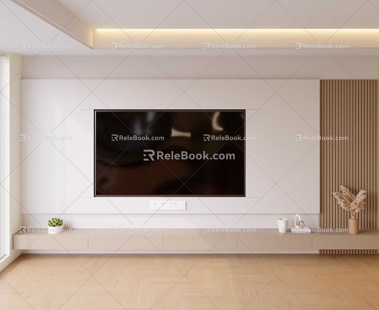 Cream wind TV background wall 3d model