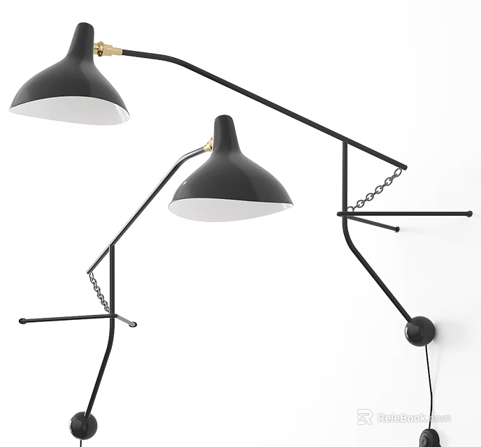 Modern Black Wall Lamp With Curved Metal Arm And White Shade Design For Interior 3d model 