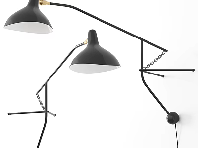 Modern Black Wall Lamp With Curved Metal Arm And White Shade Design For Interior 3d model