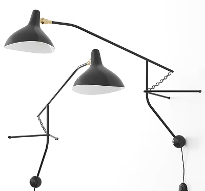Modern Black Wall Lamp With Curved Metal Arm And White Shade Design For Interior 3d model