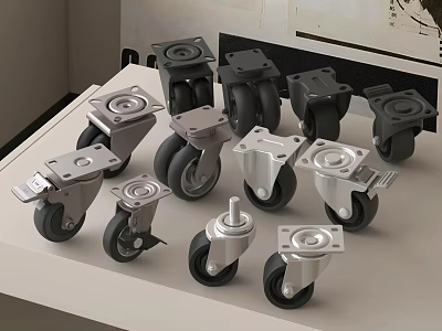 Various Heavy Duty Caster Wheels With Metal Brackets And Rubber Tires 3d model