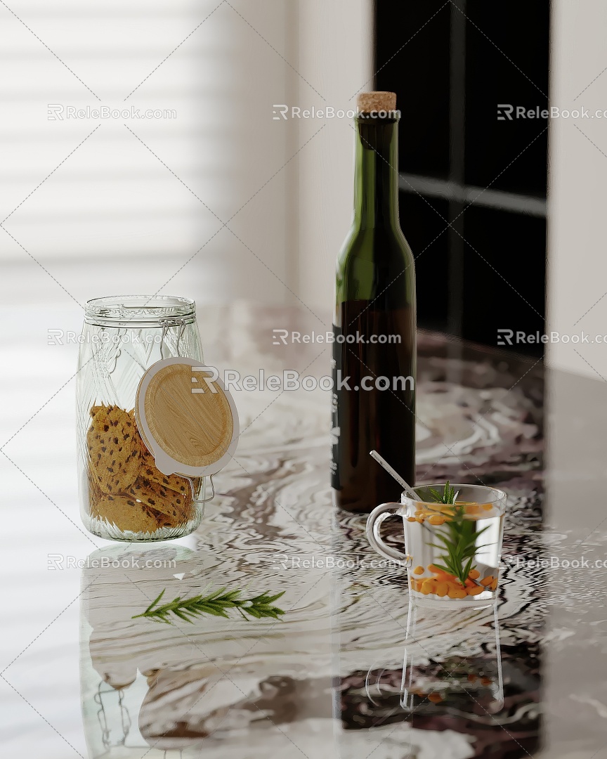 Ornaments Combination Tea Cup Kitchen Ornaments Wine Bottle Cup 3d model