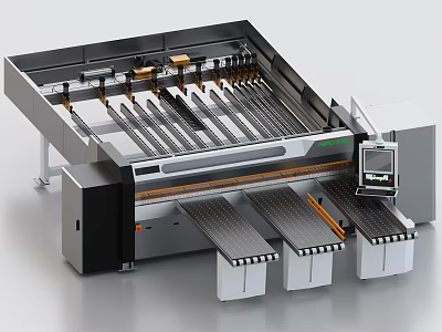 Advanced Automated Industrial Processing Machine With Multiple Conveyor Belts And Control Panel 3d model