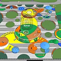 Colorful Children's Play Area With Interactive Play Structures And Green Plants
