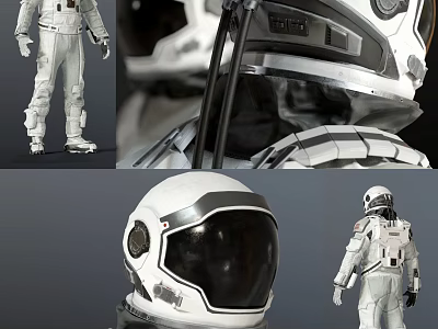 Male Astronaut In White Spacesuit Showcasing Helmet Details And Various Angles 3d model