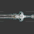 Ornate Fantasy Sword With Golden Decoration Blue Gemstones And Blue Hilt