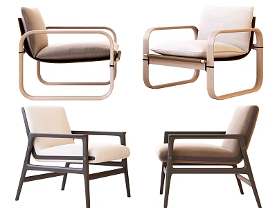 Modern Leisure Chairs Featuring Wooden Metal Frames And Soft Upholstered Seats 3d model