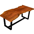 Wooden Tea Table With Natural Edge And Black Metal Legs Modern Design