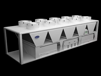 Industrial Air Conditioner Fan System With Multiple White Ventilation Units And Control Panel 3d model