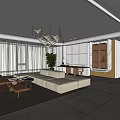 Modern Dining Living Room Interior Design With White Geometric Chandelier Green Artwork And Tea Set