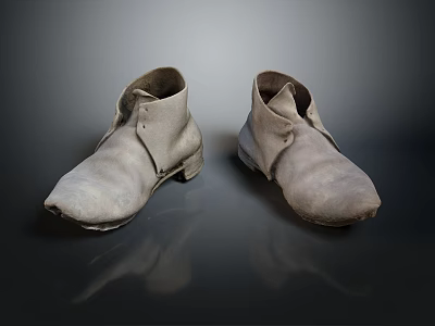 Grey Old Worn Pair of Boots Placed On Black Reflective Surface 3d model