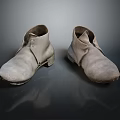 Grey Old Worn Pair of Boots Placed On Black Reflective Surface