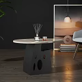 Modern Round Marble Top Side Table With Unique Black Base And Aromatic Decorations 3d model