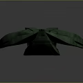 Futuristic Vehicle Design with Teal Exterior Glowing Green Accents and Multiple Sharp Protrusions