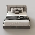 Modern Double Bed With Gray Headboard White Sheets Black Throw Blanket And Pillows 3d model