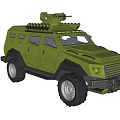 Green Military Armored Vehicle With Roof Mounted Weapon System And Missile Launchers