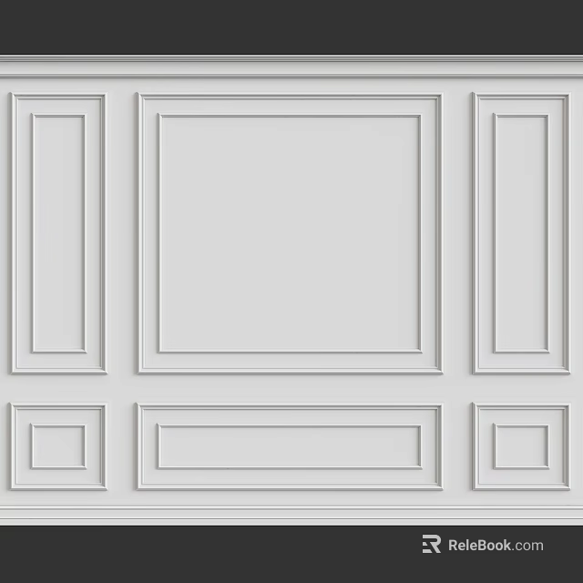White Decorative Wall Panel With Rectangular And Square Frames Minimalist Design 3d model 
