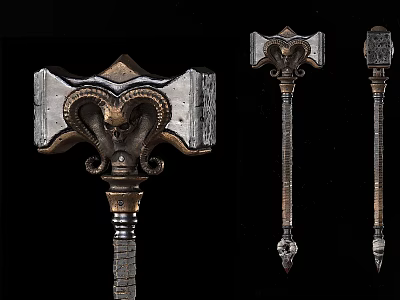 Decorative Metal Hardware Tools With Intricate Carvings And Ram Head Designs 3d model